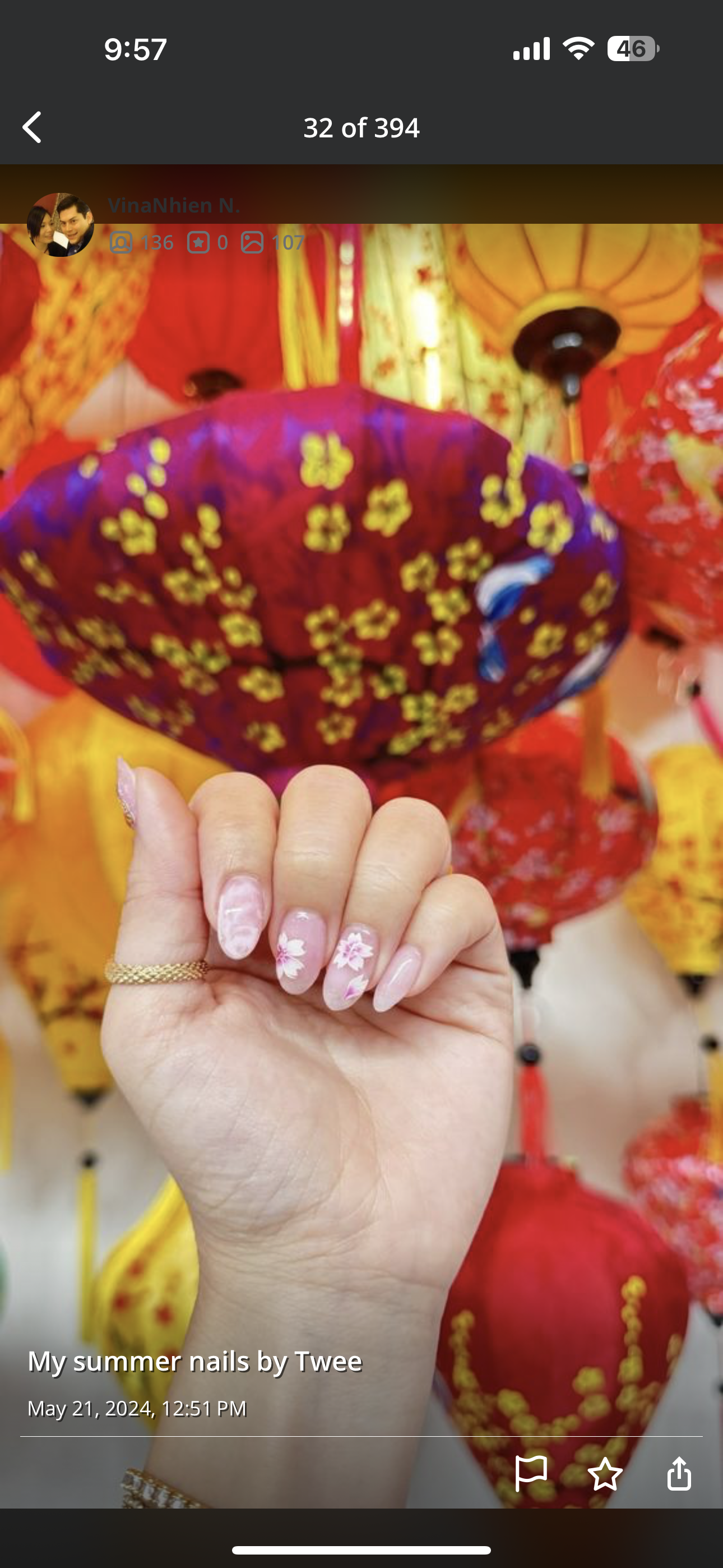 Pink floral nail art